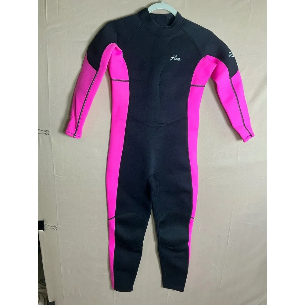 Hevto Kids Girls Wetsuit Size 12 Black Pink 3mm Neoprene Full Body Surf Suit